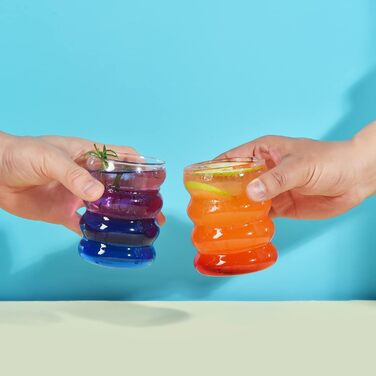 Ребристі склянки для пиття зі скляними соломинками Набір з 4 шт. , склянки для кави з льодом 350 мл, склянки Wave Glasses Tumbler,