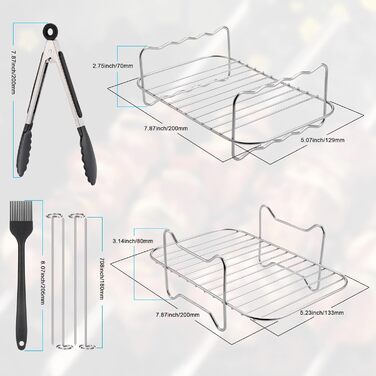 Решітка для гриля Hejo 2 шт. и аерофритюрниці, сумісна з двозонною фритюрницею AF300EU / AF400EU з 4 паличками для гриля 1 масляною щіткою та 1 затискачем для їжі