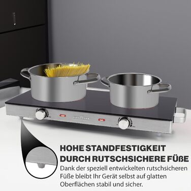 Інфрачервона подвійна конфорка ProfiCook Енергозберігаюча плита з двома варильними поверхнями Варильна поверхня зі стійкого до подряпин склокераміки Варильна плита для всіх типів каструль Подвійна конфорка 2800 Вт ПК-ДКП 1211