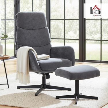 Крісло-реклайнер з підніжкою, крісло з високою спинкою, крісло для відпочинку з функцією гойдання, лляний вигляд, металева основа, м&39яке крісло для вітальні, спальні, сірий