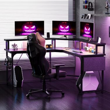 Ігровий стіл Devoko LED 153x153 см, ігровий стіл з підставкою для монітора, ігровий стіл для ПК з 2 розетками та 2 портами для зар