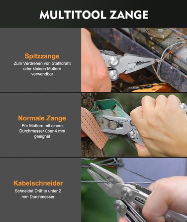 Мультитул Rolgno, подарунки для чоловіків, складний мультитул з нержавіючої сталі 14 в 1 з плоскогубцями, ножем, пилкою, викруткою