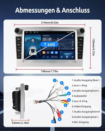 Автомобільне радіо ESSGOO 464G з бездротовим Carplay та Android для Vauxhall Opel Corsa C/D Zafira B Astra H Zafira b Meriva Vivaro Signum Combo з 7-дюймовим сенсорним екраном Bluetooth FM RDS GPS WiFi сріблястий
