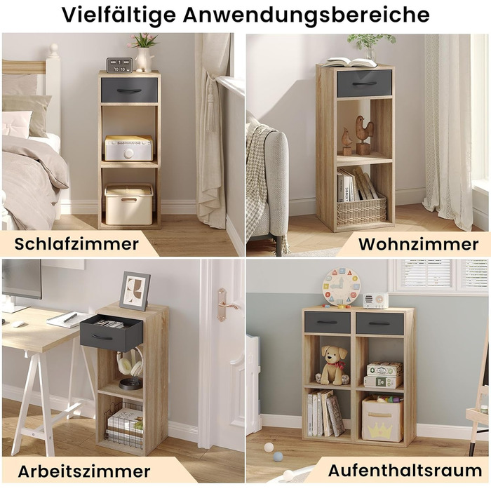 Книжкова полиця WOLTU на 3 рівні, окремостояча полиця з 1 шухлядою для тканини та 2 кубами, відкрита полиця, невелика полиця для зберігання, для вітальні, спальні, дитячої кімнати, 32,4 x 80 x 30 см, світлий дуб, SK055hei