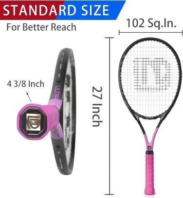 Доросла тенісна ракетка, 27 дюймів, чорний/рожевий