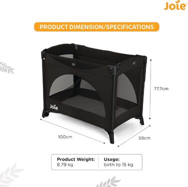 Дорожнє ліжечко Joie Kubbie Sleep, приліжкове ліжечко 2-в-1, відкидна боковина, знімний вкладиш, компактно складається від народження до 3 років (0-15 кг), колір сланцевий