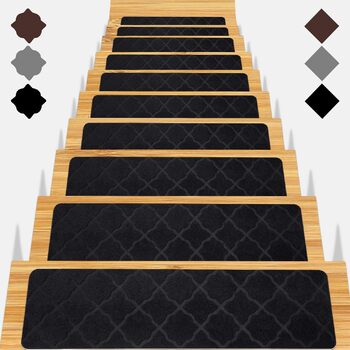 Сходинки для дерев&39яних сходинок, 15 шт. , 20,3 x 76,2 см, килим, сходова доріжка, для використання в приміщенні, нековзні килимки для сходів для дітей, людей похилого віку та домашніх тварин, 8x30 дюймів, квітковий/чорний 15