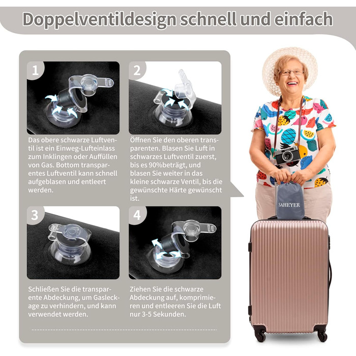 Подушка для підняття ніг SAHEYER, надувна подушка для підняття ніг, подушка для підняття ніг, комфорт для ніг, покращений кровообіг та зменшення набряків, чорна