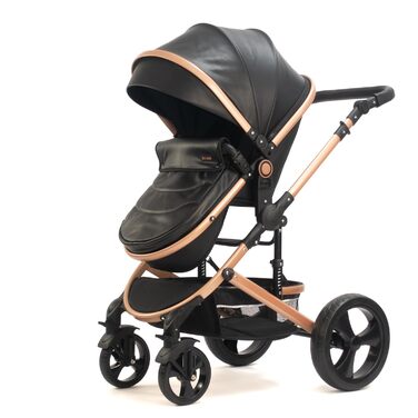 Дитяча коляска Pixini Kalani 3в1, вкл. люльку, автокрісло, пеленальний мішок, підсклянник, дощовик (золото/чорний), золото-чорний