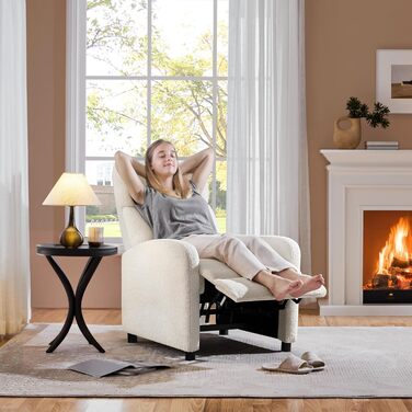 Крісло для відпочинку Yaheetech, крісло для телевізора, одномісний диван, реклайнер з регульованою підставкою для ніг, крісло для відпочинку з тканини букле, кольору слонової кістки.