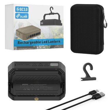 Акумуляторний світлодіодний кемпінговий ліхтар ємністю 24000 мАг, портативні кемпінгові ліхтарі яскравістю 1800 люмен, до 300 годин роботи, QC3.0 22,5 Вт та 5 режимів освітлення, водонепроникний IPX5, необхідне для кемпінгу під час відключення електроенер