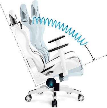 Геймерське крісло Diablo X-Horn 2.0, офісне крісло, геймерське крісло, стільці з 3D-підлокітниками, ергономічний дизайн, подушка для шиї/світлова подушка, штучна шкіра, функція гойдання, білий розмір King (XL)