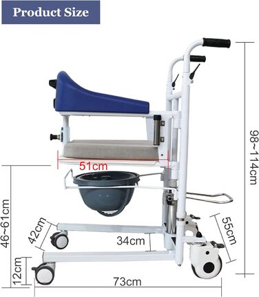 Гідравлічне крісло для перенесення пацієнта з розділеним сидінням на 180 для дому, багатофункціональне перенесення інвалідного крісла, регульована висота сидіння, крісло для душу зі спинкою та горщиком, Toile