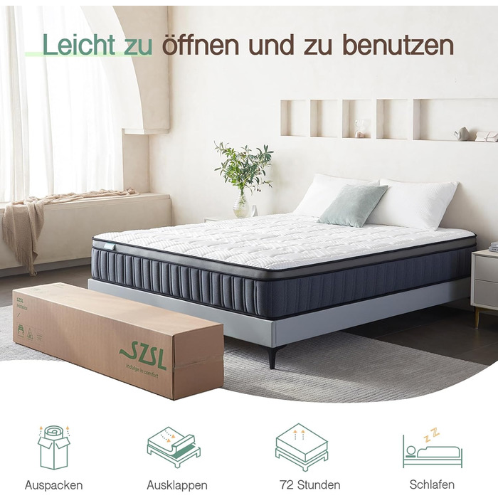 Матрац 140x200x26 см 7-зонний пружинний матрац H4 H3 з ортопедичними пружинами кишенькового типу, сертифікованими Oeko-Tex, з піною, 100 ночей пробного сну середньої жорсткості - 26 см 140x200x26 см