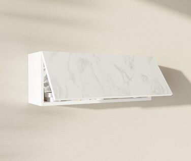 Шафа для ванної кімнати PLATAN ROOM шириною 80/120/160/200/240, меблі для ванної кімнати, настінна шафа з відкидними дверцятами, глянцевий матовий білий (білий матовий/мармуровий глянець, 80 x 30 x 25 см), білий матовий/мармуровий глянець, 80 x 30 x 25 см