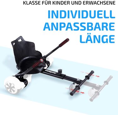 Оригінальне сидіння для ховерборда – сумісне з 98% усіх ховербордів 6,5–10 дюймів, якісний німецький бренд, ховеркарт чорного кольору для дітей