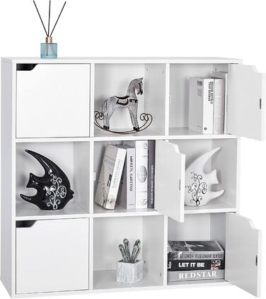 Книжкова шафа Meerveil, полиця для зберігання, 9 відділень з 5 дверцятами, сучасний стиль, підходить для офісу, кабінету, вітальні, коридору та інших кімнат, білий