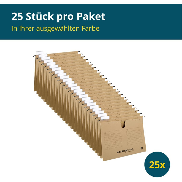 Підвісний степлер A4 натуральний перероблений картон Підвісна папка Підвісний файл - Верхня частина язичка, розсувна повна вкладка для перегляду - 25 шт. , харчова сода коричнева