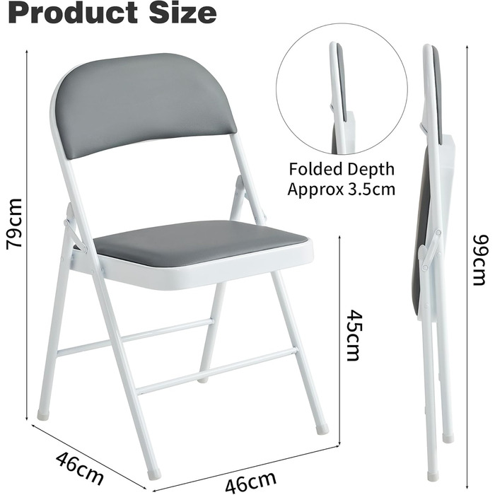 Розкладне крісло mcc direct, розкладне крісло зі штучної шкіри з металевим каркасом та м&39яким сидінням, легко складається та зберігається для дому, офісу, їдальні та приймальні, комплект з 2 шт. (сірий)