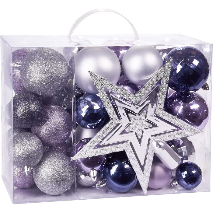 Набір різдвяних кульок 50 предметів фіолетові та срібні BRUBAKER
