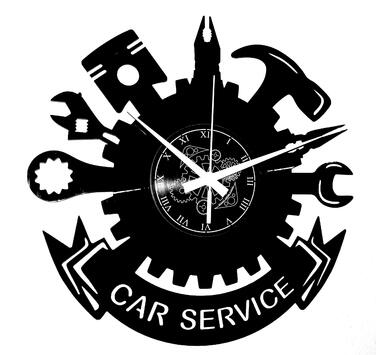 Настінний годинник для автомайстерні Car Service з мотивом інструментів Безшумний кварцовий механізм Ідея подарунка для вітальні, спальні або гаража, чорний