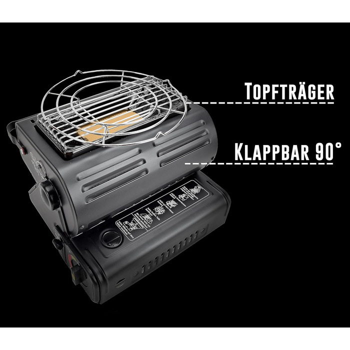 Портативний кемпінговий обігрівач TruWare з картриджами, складний обігрівач для намету для саду, каравана, зимового саду Мобільний газовий обігрівач з ручкою (газовий обігрівач з 4 картриджами)