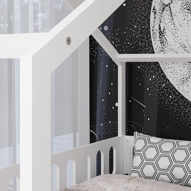 Домашнє ліжко CADANI Janne 2в1 200x120 см біле, знімний гнучкий захист від випадіння, дитяче ліжко, що розкладається, дизайн Монте