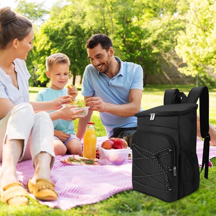 Рюкзак-холодильник, водонепроникний рюкзак-холодильник, велика ізольована сумка-холодильник для обіду для пікніків, кемпінгу, подорожей на природі, барбекю, походів, чорний