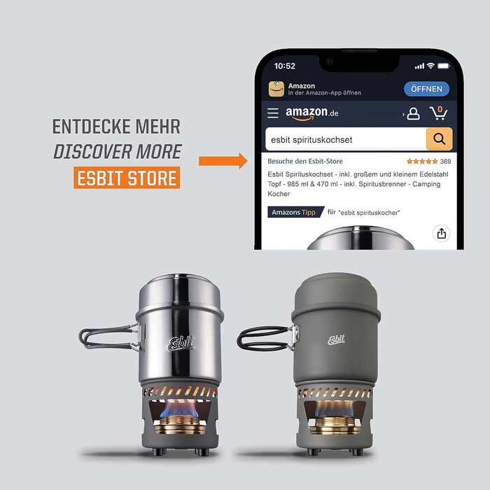 Набір для приготування їжі Esbit Spirituskochset великий та малий казани (985 мл та 470 мл) пальник для спирту похідний плитовий комплект з нержавіючої сталі, 985 мл