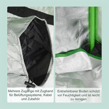 Розплідник для рослин Relaxdays Growzelt, 120x60x60 см, з відбиваючою внутрішньою плівкою, світлонепроникний, для вирощування в приміщенні, чорний/зелений