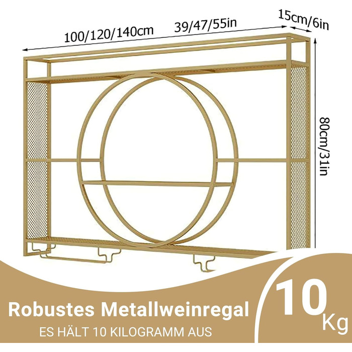 Металева винна полиця, підвісна полиця для пляшок барні полиці, настінні винні полиці для бару, ресторану, використання в приміщенні (чорна, 100 * 15 * 80) 100*15*80 чорний