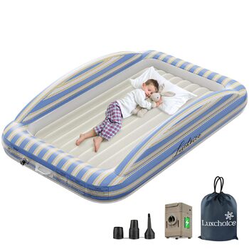 Дорожнє ліжечко/дитяче ліжко з електричним повітряним насосом - Надувне дитяче ліжко з піднятими захисними бортиками, м&39якою флокованою поверхнею, портативне для подорожей, ночівлі та домашнього використання (1 особа)