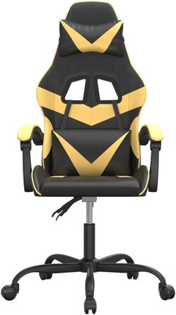 Ігрове крісло Чорно-золотистого кольору зі штучної шкіри, регульована висота 57,5 x 59,5 см, функція відкидання, коліщатка на 360, ергономічне комп&39ютерне крісло для домашнього офісу та ігор, 57,5 x 59,5 x (121-131) см (Ш x Г x В), золотистого кольору