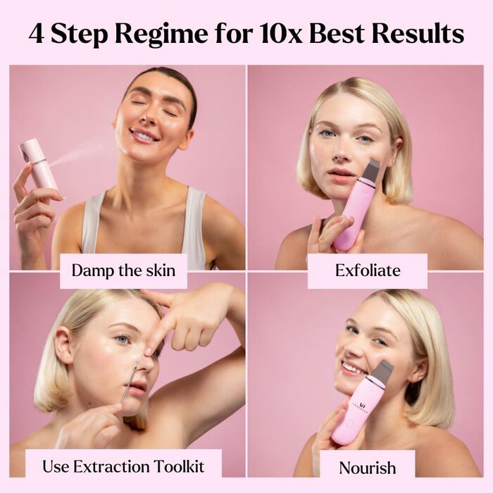 Ультразвуковий скраб для обличчя Skin Scrubber (набір з 3 шт.) - Засіб для глибокого очищення вугрів з розпилювачем для обличчя та набором інструментів для екстракції - Ультразвуковий пілінг шкіри з екстрактором пор