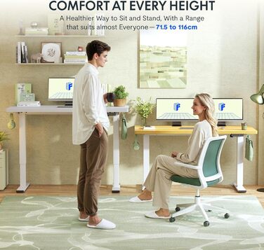 Каркас столу FlexiSpot з регулюванням висоти з 2 гачками, функцією пам&39яті висоти та світлодіодним індикатором висоти, ніжки столу з електричним регулюванням висоти (білий) EN1 білий