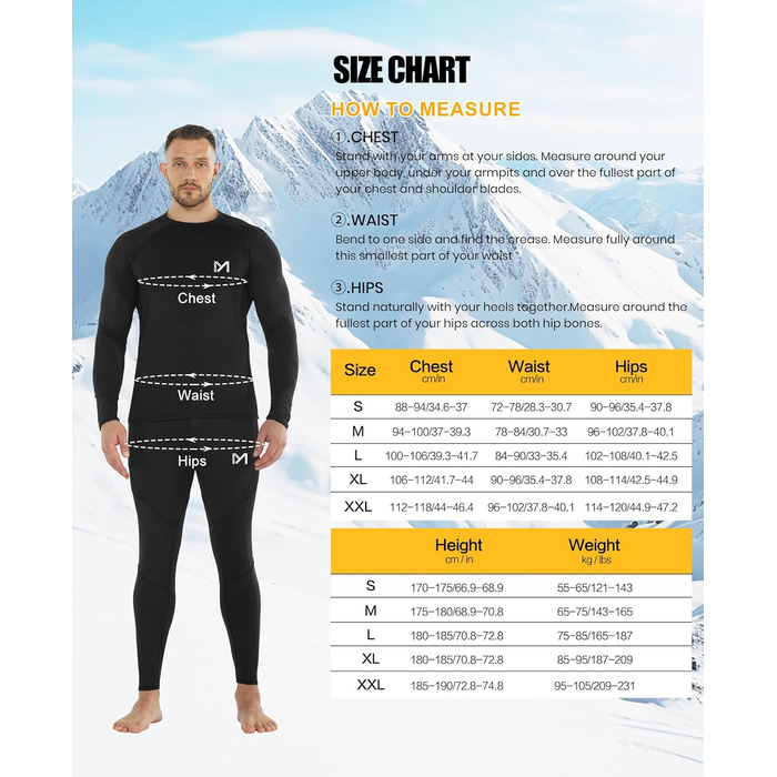 Термобілизна MEETYOO, 2 шт., чоловіча, лижна та функціональна, дихаюча, відводить піт, ідеально підходить для зими та спортивної білизни, 2 шт. - чорна, розмір L