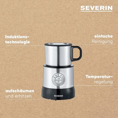 Індукційний спінювач молока SEVERIN, електричний спінювач молока без обпалення, можна мити в посудомийній машині, з матової нержав