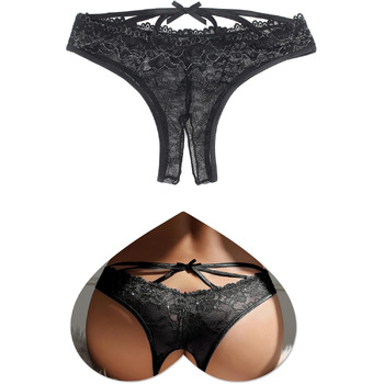 Жіночі мереживні стрінги ohmydear, чорні, з вирізом спереду, розмір M