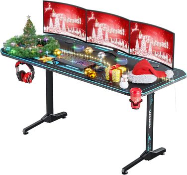 Ігровий стіл Himimi 160x75 см, ергономічний великий ігровий стіл, Т-подібний комп'ютерний стіл для ПК-геймерів з великою підставко