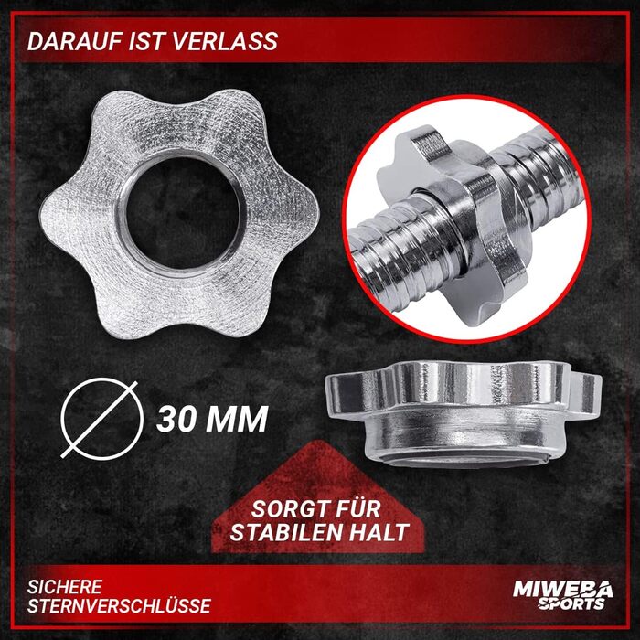 Гантельний гриф Miweba Sports KH100/101, 35 см, діаметр 30 мм, сталь, набір з 2 шт., з замками Spinlock