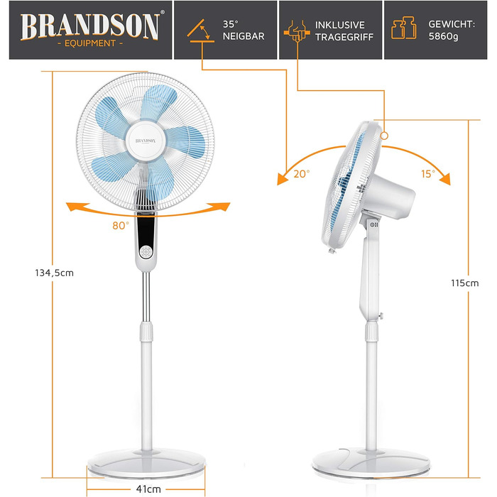 Вентилятор на підставці Silent з пультом дистанційного керування та дисплеєм - мобільний вентилятор - коливання 80 - 60 Вт - венти