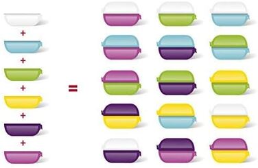 Набір контейнерів Emsa Clipboxen Variabolo 3 шт. (6 напів-контейнерів) Змінні комбінації Безпечно мити в посудомийній машині Ідеально для дітей, барвисті Розміри 15 x 3,5 x 10 см, 16 x 11 x 14 см