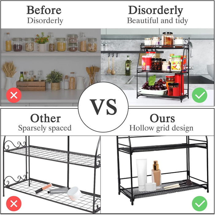 Стійка для спецій Uten, 3-рівнева металева кухонна полиця, складна та міцна, для стільниці, кухні, ванної кімнати, чорного кольору