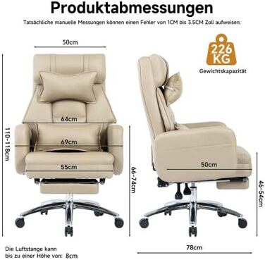 Крісло керівника з функцією нахилу на 155 та підставкою для ніг Ергономічне обертове офісне крісло з 4D підлокітниками, регульованою висотою, виготовлене з легкої в догляді бежевої штучної шкіри, для використання вдома.