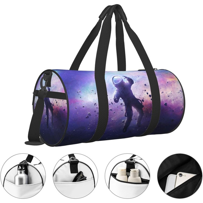 Спортивна сумка для подорожей, сумка-дорожня, з принтом космонавта, на нічліг, чорна, універсальний розмір, дорожня сумка