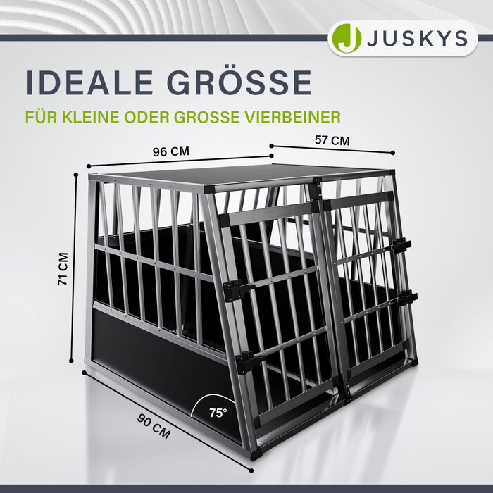 Транспортувальний бокс для собак Juskys Alu XL - 96x970 см - Автомобільний клітка для собак, міцний та простий у догляді - 2 сітчасті дверцята, що замикаються - Дорожній бокс для собак
