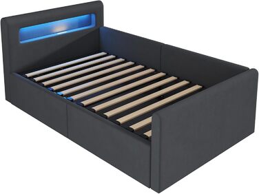 Дитяче ліжко okwish з м&39якою поверхнею, 90x200 см, дитяче ліжко з гідравлічним відділенням для зберігання, світлодіодним нічником та USB-портом, оксамитова тканина, темно-сірий колір, без матраца, темно-сірий 90 x 200 см