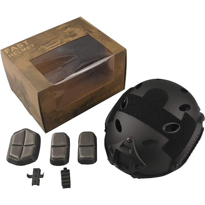 Тактичний шолом LOOGU Fast Airsoft Helmet Ops Core Захисний шолом з накладками та боковими рейками Мотоциклетний шолом для відпочинку на свіжому повітрі Пейнтбол Бойовий шолом Бойовий шолом Top Helmet PJ-Black