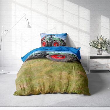 Постільна білизна для однієї людини 135x200 см, трактор, сільськогосподарська техніка, зелений сірий, двостороння мікрофібра