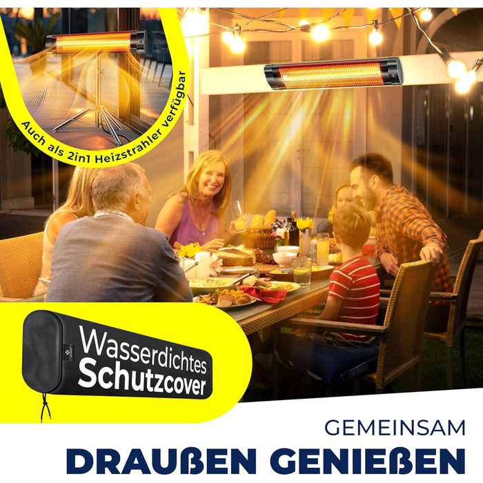 Інфрачервоний обігрівач KESSER потужністю 2500 Вт з пультом дистанційного керування, 3 режими нагріву, миттєвий нагрів, настінне кріплення, обігрівач для патіо, кварцовий обігрівач, обігрівач для патіо, захисний чохол, таймер - чорний